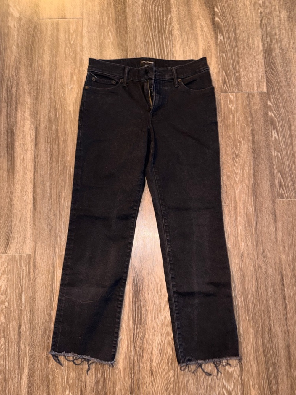 Lucky Brand Black Straight-Leg Jeans with Frayed Hem